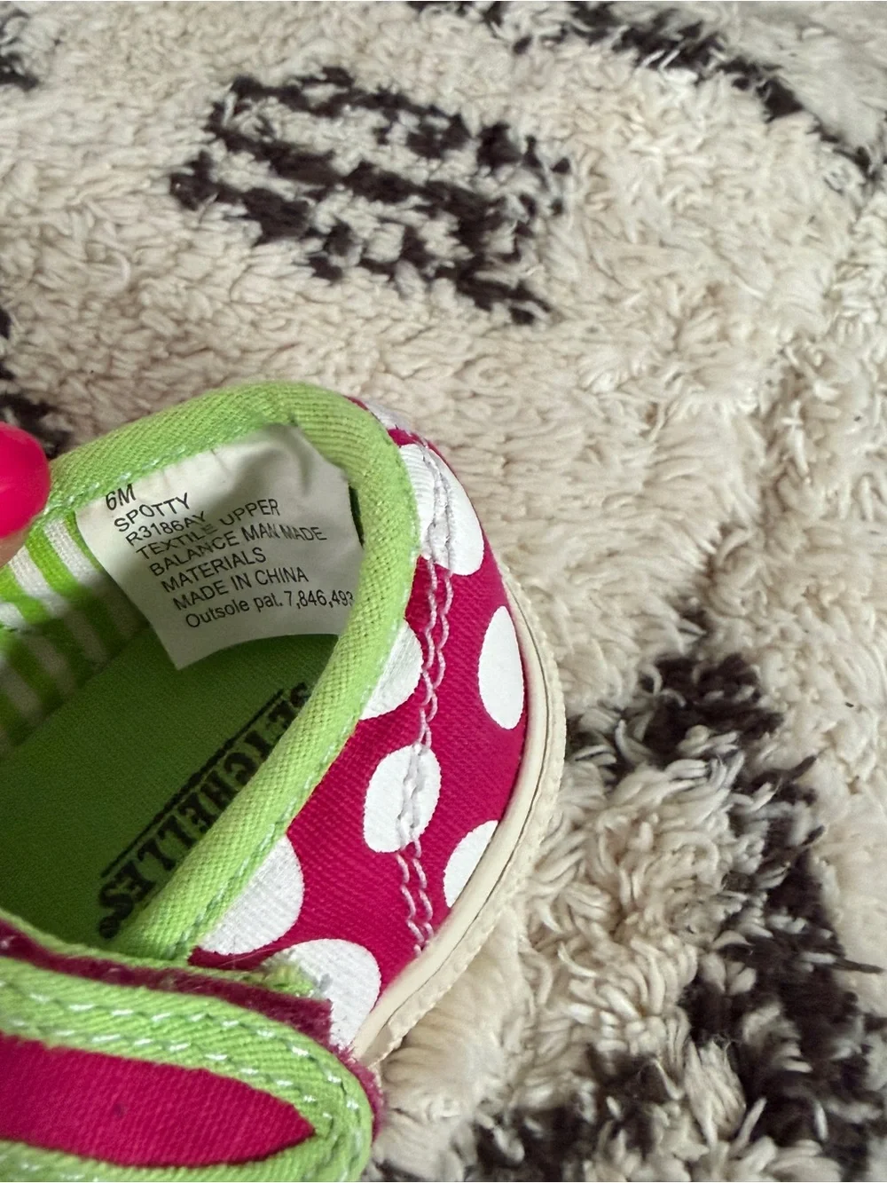 Skechers Girls Hot Pink Polka Dot Mary Janes with Lime Trim